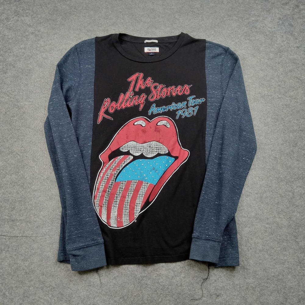 Rolling Stones Shirt Mens Medium‎ Black Long Sleeve Graphic Tee Hilfiger Denim